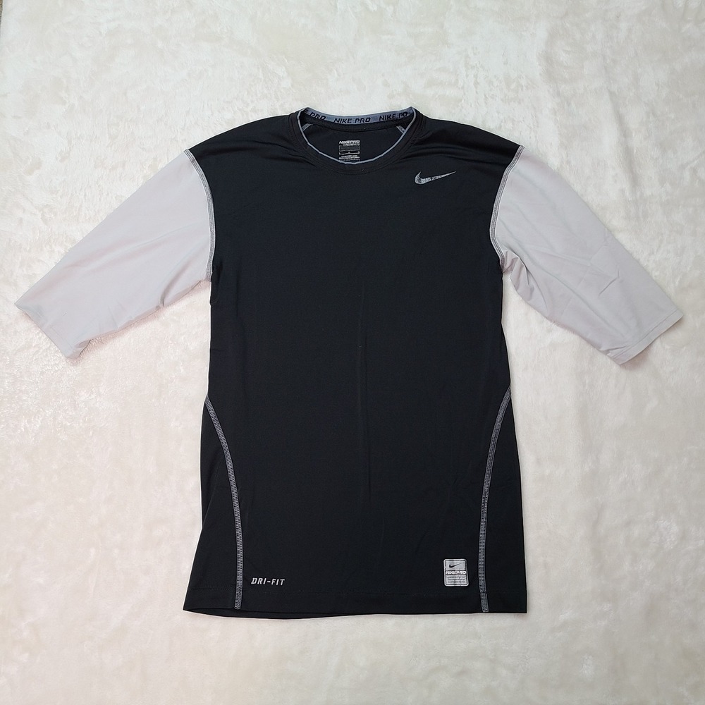 VTG Men's Nike Pro Combat Shirt Large Black Dri-Fit Compression Raglan Baseball